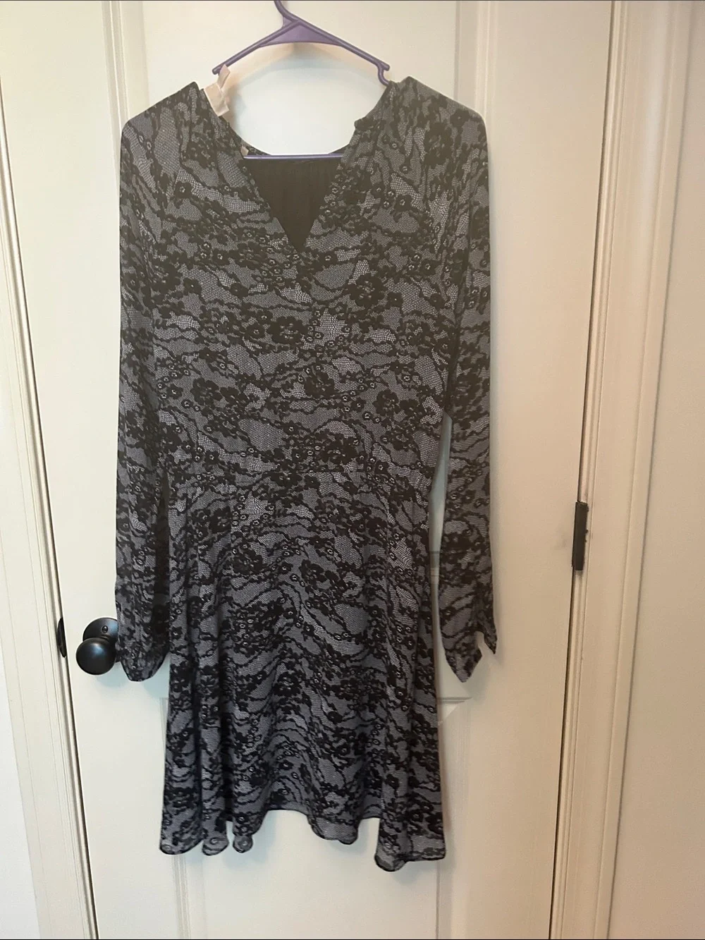 Michael Kors Black Lace-Overlay Long Sleeve A-Line Dress